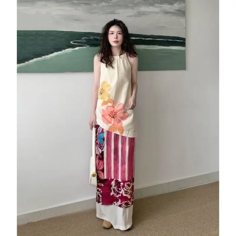 

Boho Two Piece Set Summer Sleeveless Top Skirt Combo Coastal Grandma Aesthetic Casual Beach Wear Womens Fashion