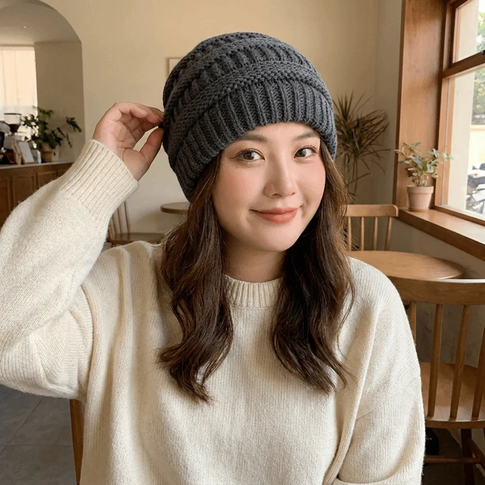 Chunky Knit Slouchy Beanie Warm Loose Elastic Pullover Hat Ear Protecting Face Slimming Cold Weather Hat Various Occasions