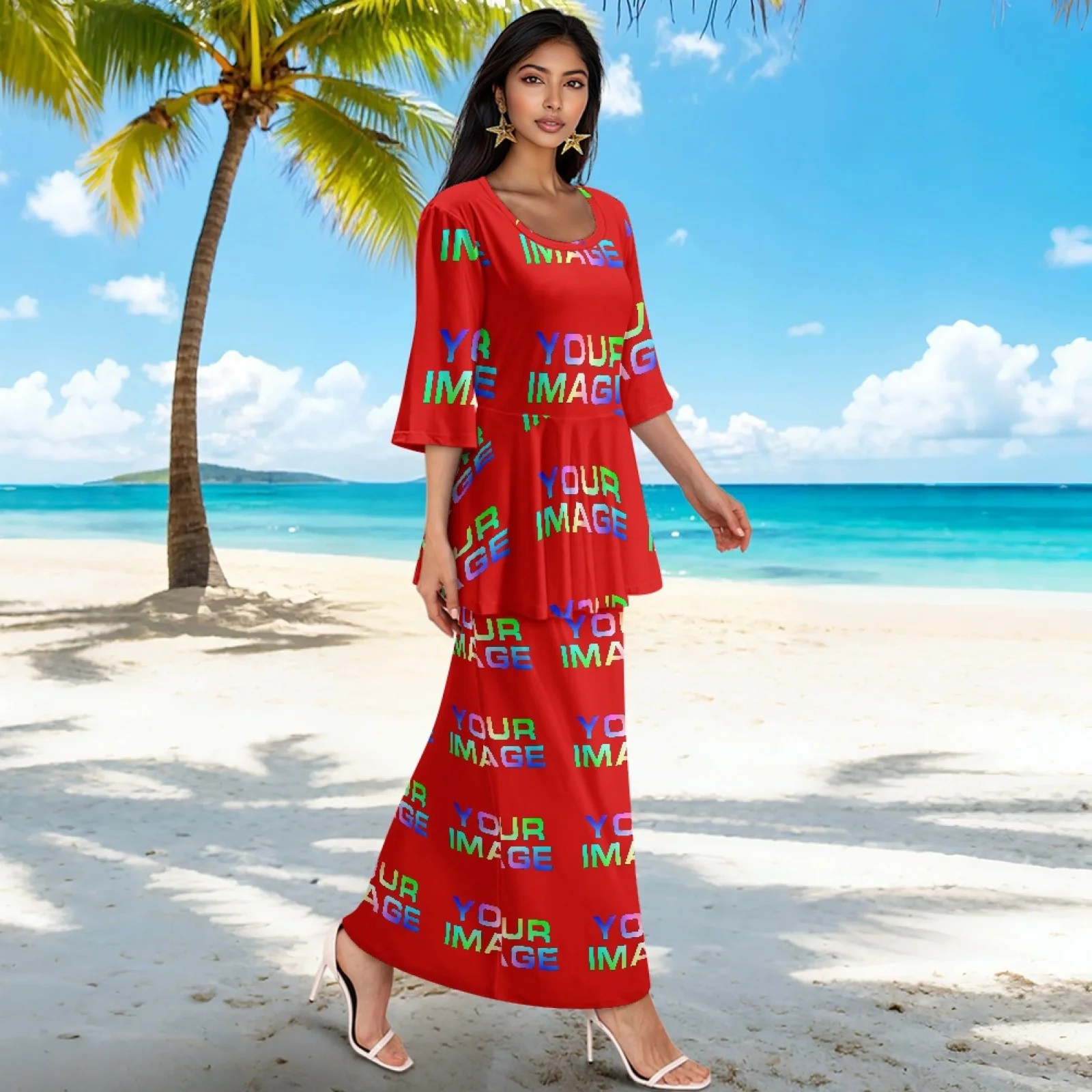 Custom Dress Print On Demand 2 Piece Dress Set Elegant and Beautiful Dresses Set Long Matching Set Sexy Off-shoulder