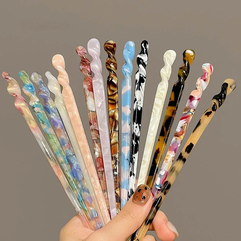 Vintage Chinese Style Hair Sticks for Women Girls Fashion Acetate Chopstick Shaped Hair Clips Pins Jewelry Hair Accessories