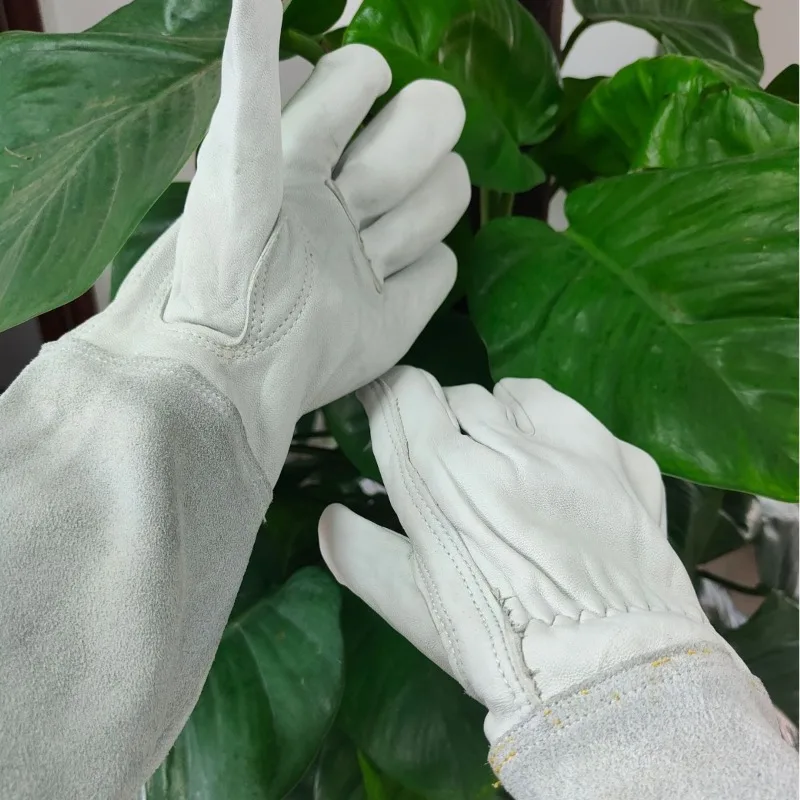 Long Sheepskin Gardening Gloves Thorn Proof Cut Resistant Rose Pruning Welding Work Gloves Heavy Duty Protective Gauntlet