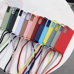Strap Cord Chain Ketting Lanyard Case Voor Samsung Galaxy S22 S21 Fe 5G S20 Ultra S10 S9 Plus Note 10 Lite 20 9 Matte Soft Cover