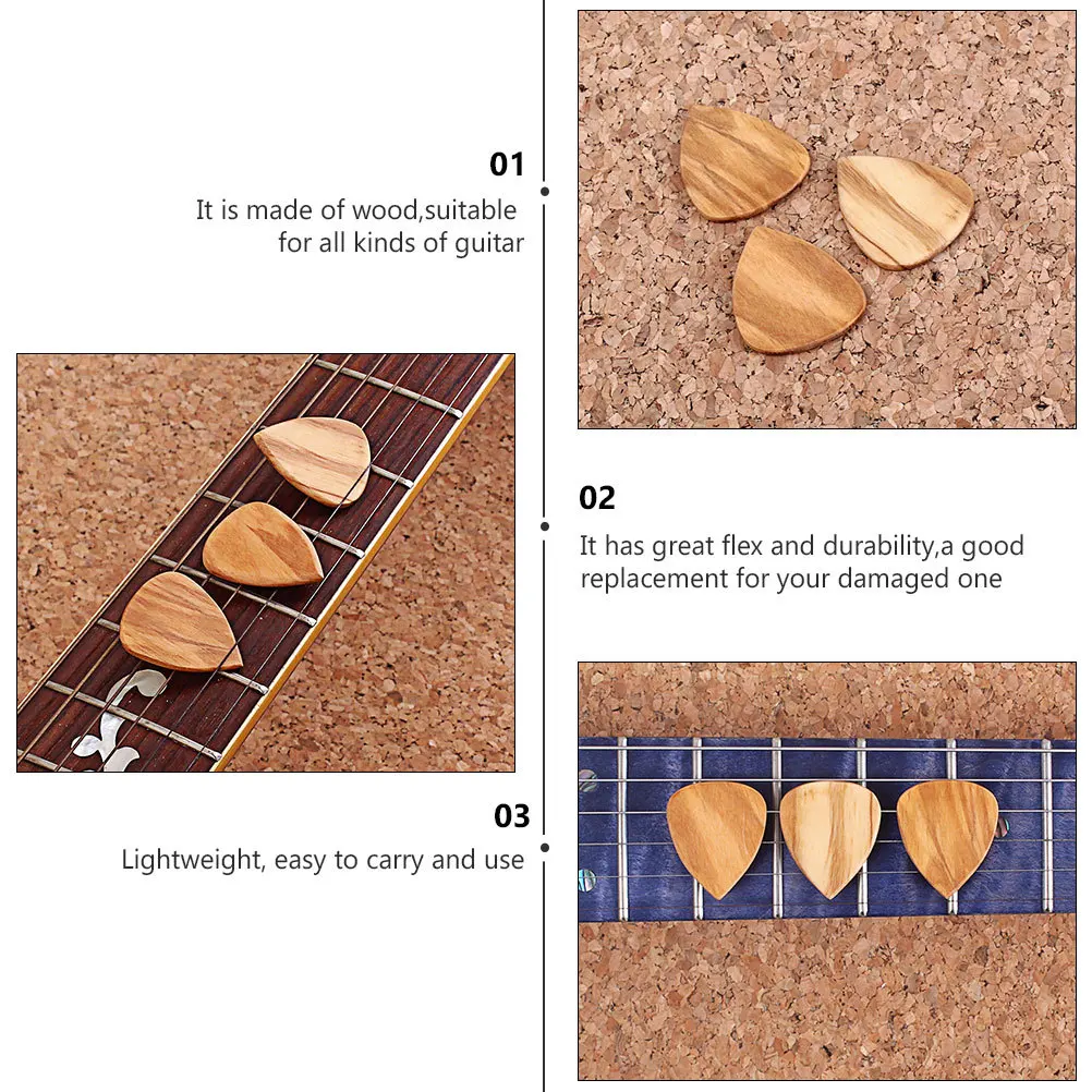 

3Pcs Wooden Guitar Pick Olive Wood Plectrum for Nylon String Instruments Comfortable Grip Flexible Replacement Parts