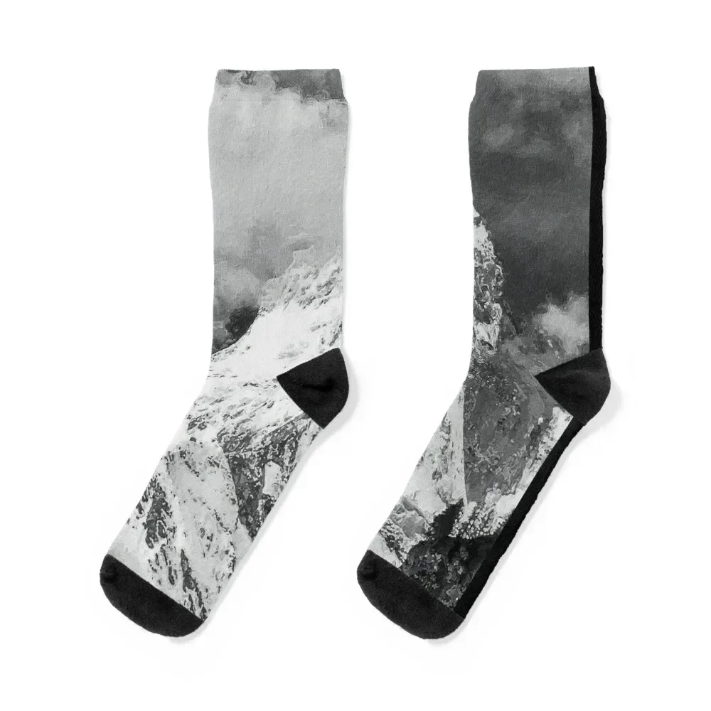 Monochrome Matterhorn Mountain Switzerland Zermatt, Grayscale European Swiss Alps Mountains, Monochromatic Winter Matterho Socks