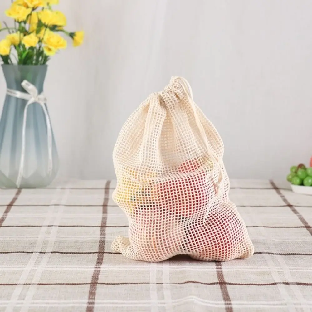 Reusable Cotton Mesh Bag Large Capacity Eco-friendly Drawstring Bag Light Weight Fruit and Vegetable Storage Mesh Shopping Bag
