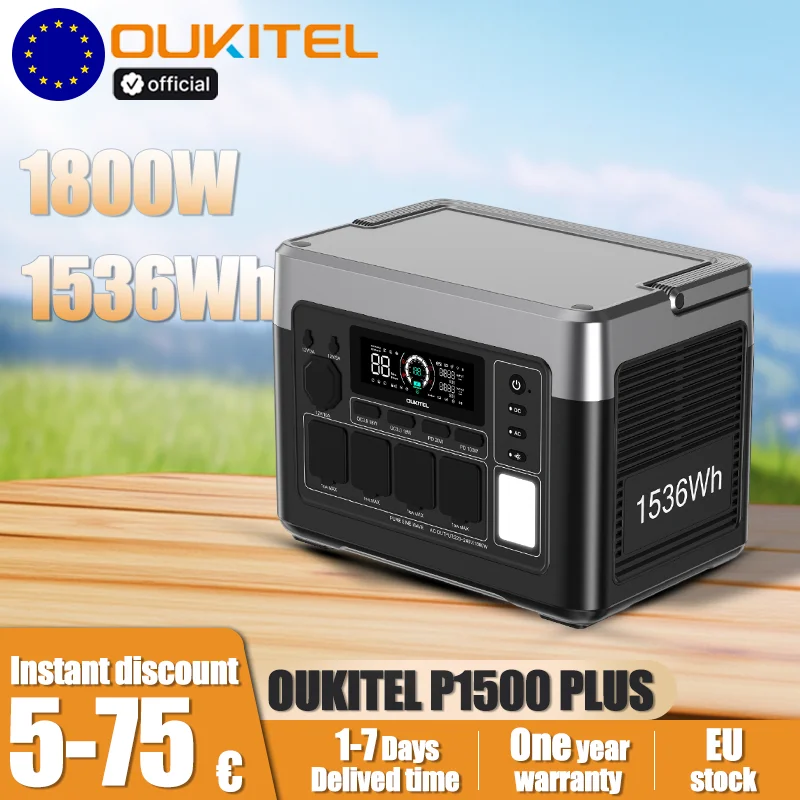 OUKITEL P1500E Plus Portable Power Station 1800W Output Power 1536Wh LiFePO4 Family Outdoor Camping Backup Power Mobile Power