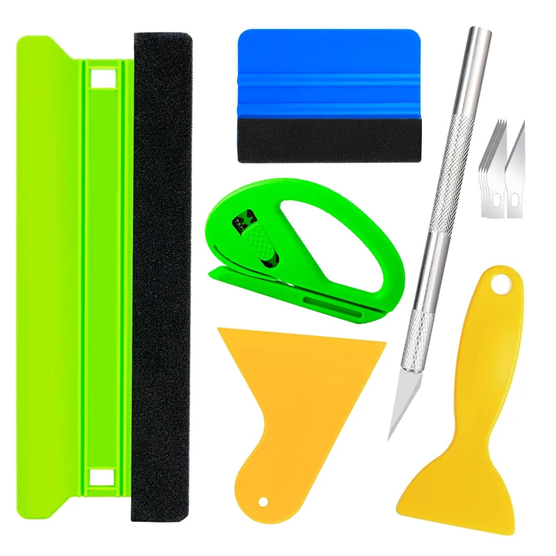 Herramientas de película para ventana de coche, herramienta de alisado de papel tapiz, escobilla y recortadora de fieltro de plástico de 21cm/10cm para tinte de ventana de envoltura de vinilo para automóvil