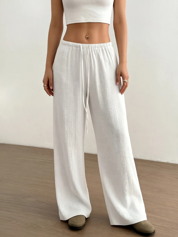 Summer Thin Texture Loose Pants Women High Waist Wide Leg Pants Women Casual Lazy Style Comfortable Breathable Trousers Women