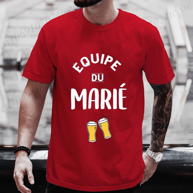 French Groom's Team T-shirt for Man Wedding Party Tees Fashion Beer Graphic Y2k Tops Boyfriend Single Bachelor Evg Party Tshirt