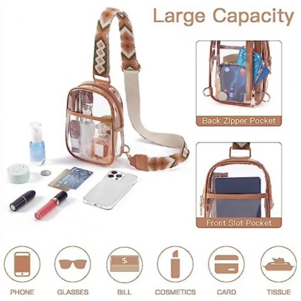 Clear Storage Bag With Adjustable Wide Strap Concert Crossbody Sling Bag Approved Sports Stadium Event Bag For Concerts Games