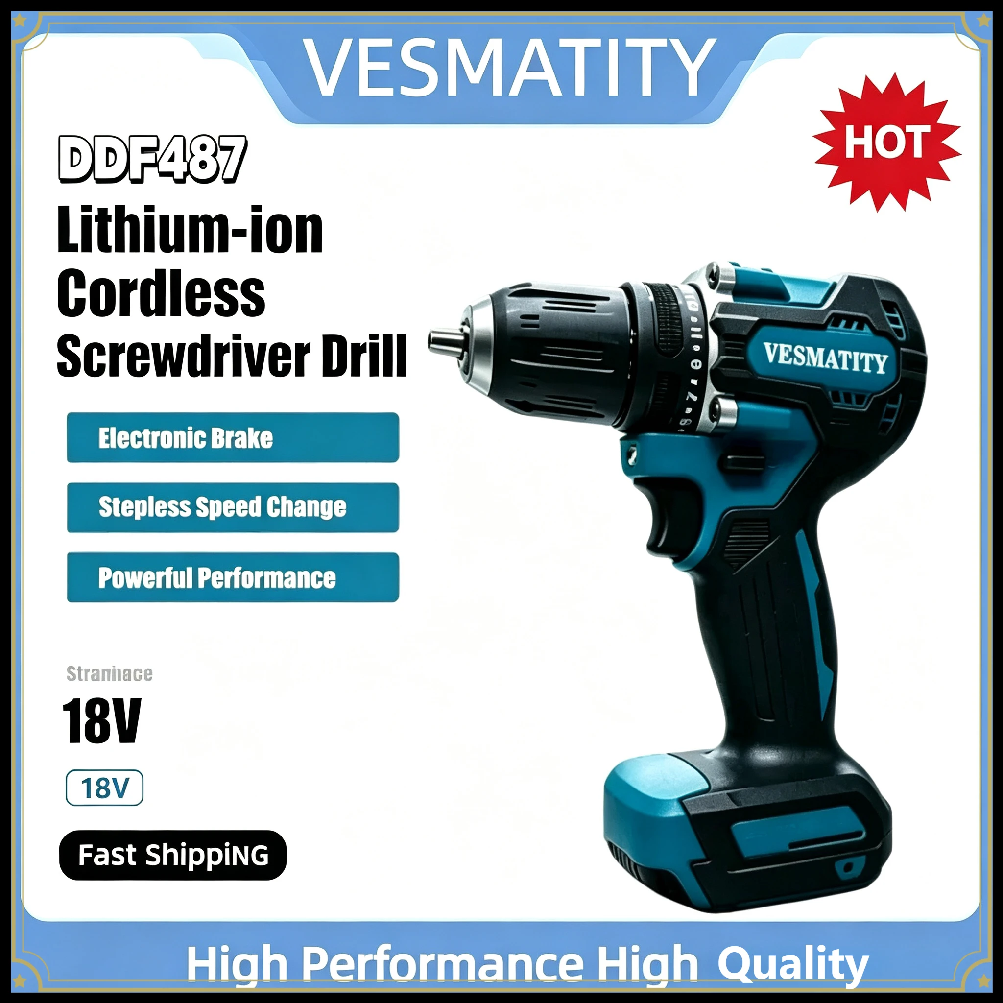 DDF487 10mm Cordless Driver Drill Brushless Electric Impact Screwdriver Rechargeable Power Tool For Makita Battery