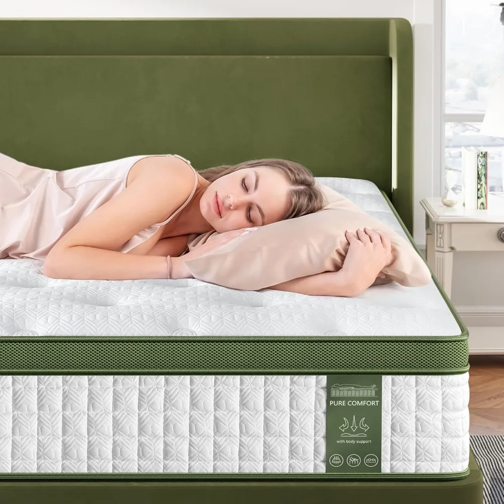 

King Mattress, 14 Inch Hybrid MattressIn A Box With Gel Memory Foam, Individual Pocket Spring For Motion Isolation,Mattress