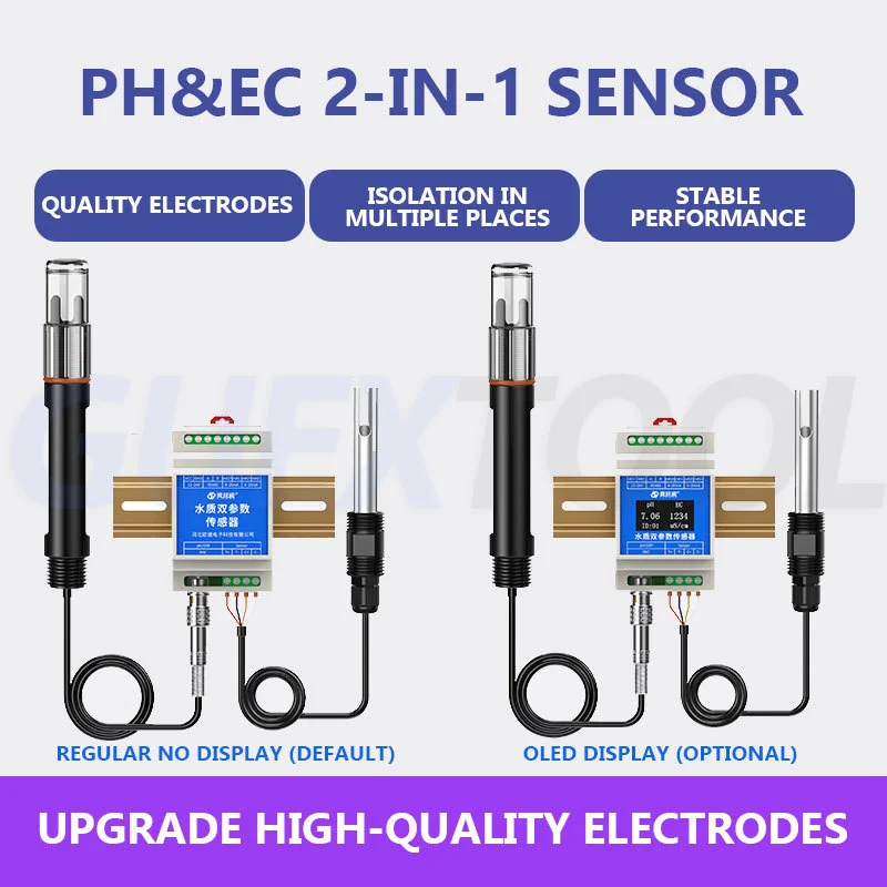 PHEC 2-in-1 Sensor for Agricultural Water Quality Monitoring, Electrode Probe, Conductivity, and Acid-Base Tester