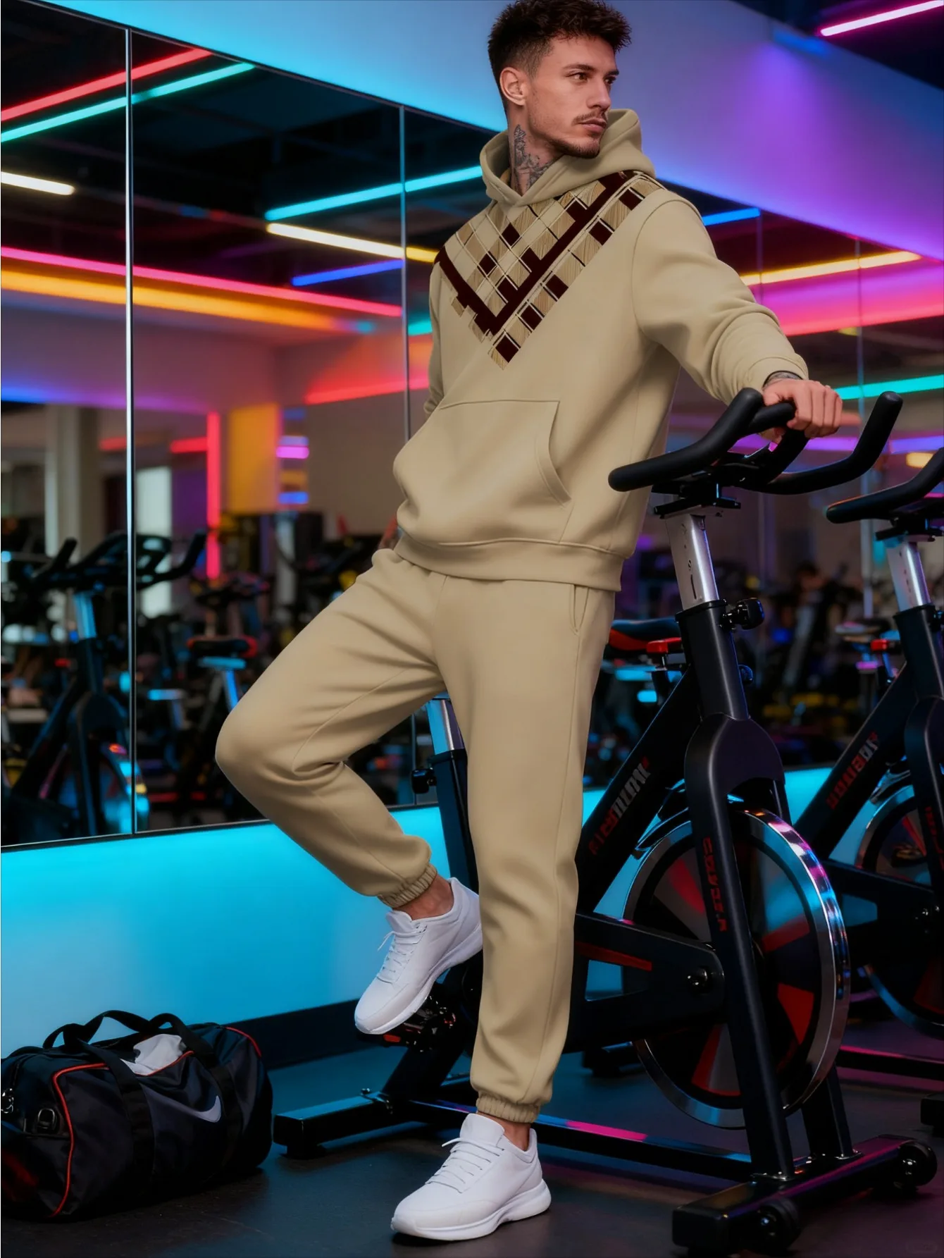 Ensemble à capuche décontracté tendance imprimé numérique 2 pièces pour hommes