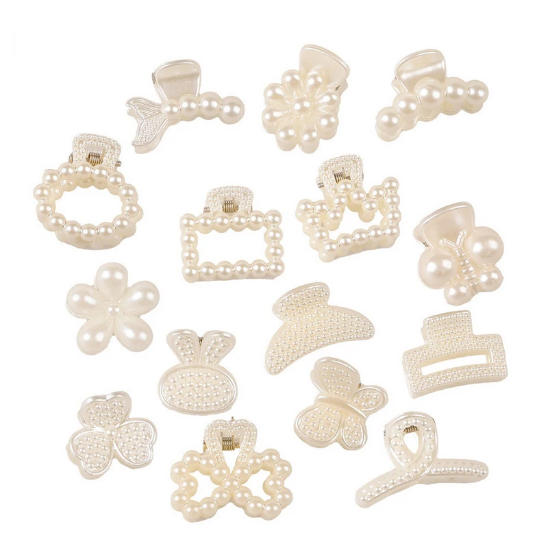 1Pc Mini Pearl Hair Claw for Women Girls Plastic Geometric Flower Crab Claw Clip Small Hairpins Hair Crab Girl Hair Tools Briads