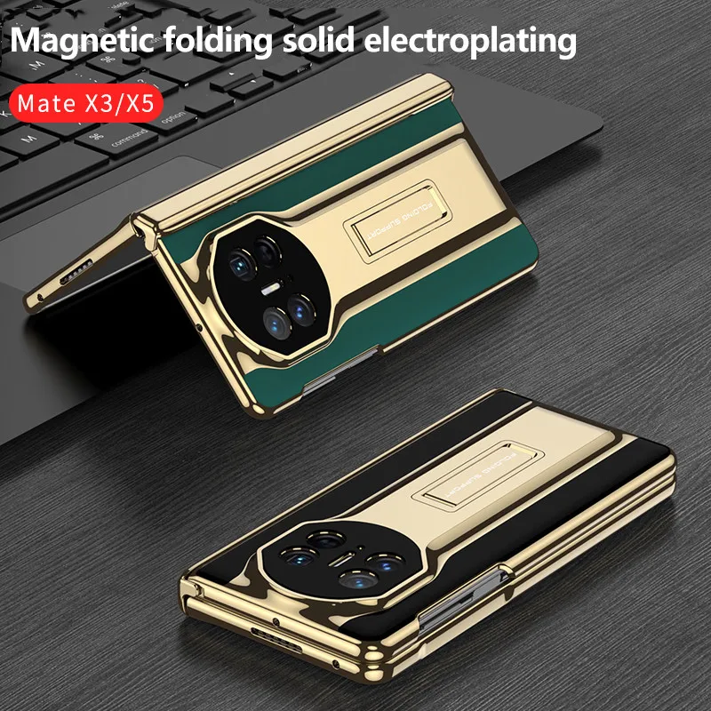 Ultra Thin Electroplated Supercar For Huawei Mate X3 Mate X5 Kickstand Magnetic Folding Candy Solid Color Phone Cover