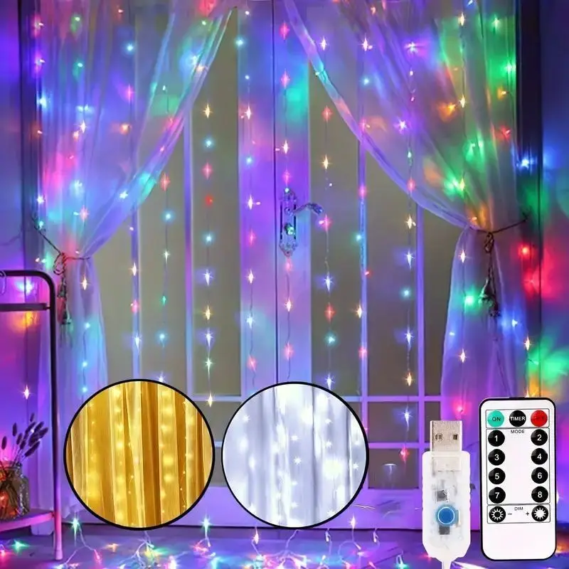 

3/4/6M New Year Home Decor LED Curtain Light String 8 Modes Fairy Garland Christmas Party Bedroom Wedding Navidad Decoration