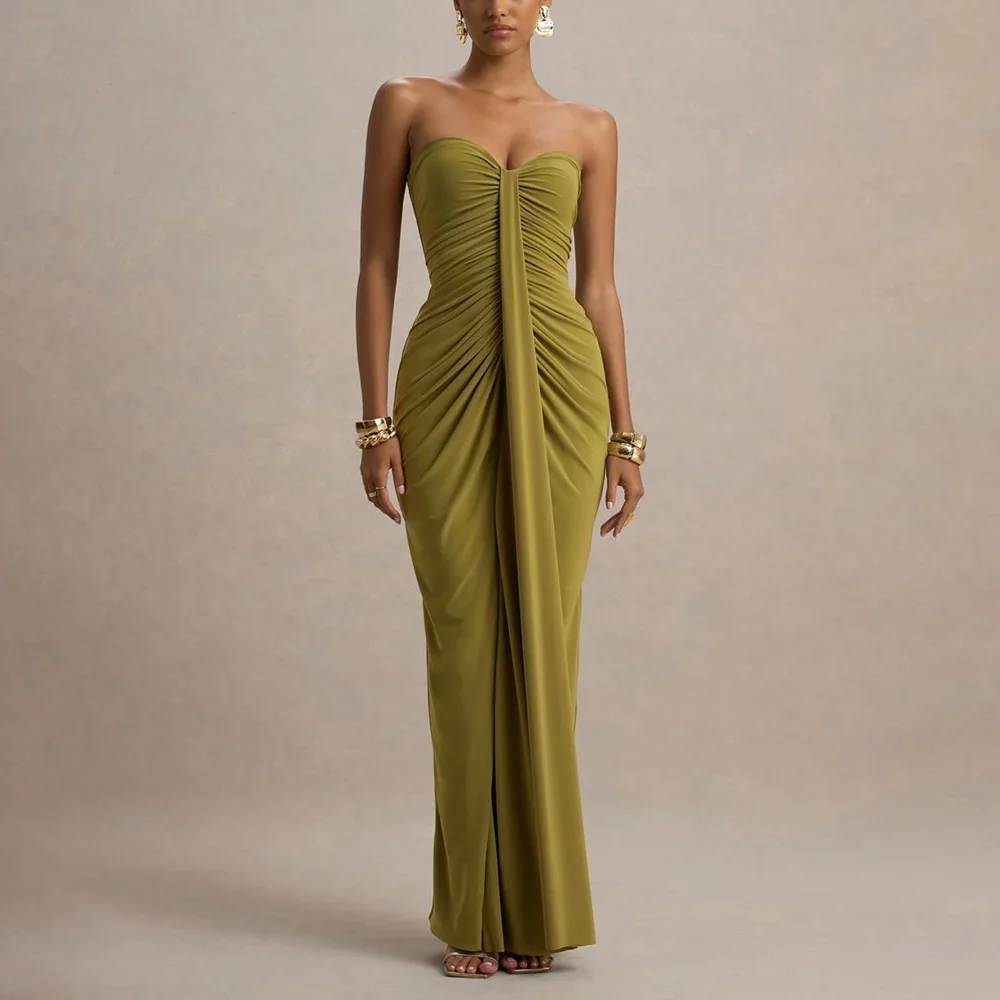 

Elegant Women Pleated Prom Dress Sweetheart Sleeveless Floor Length Backless Evening Dresses платье вечернее