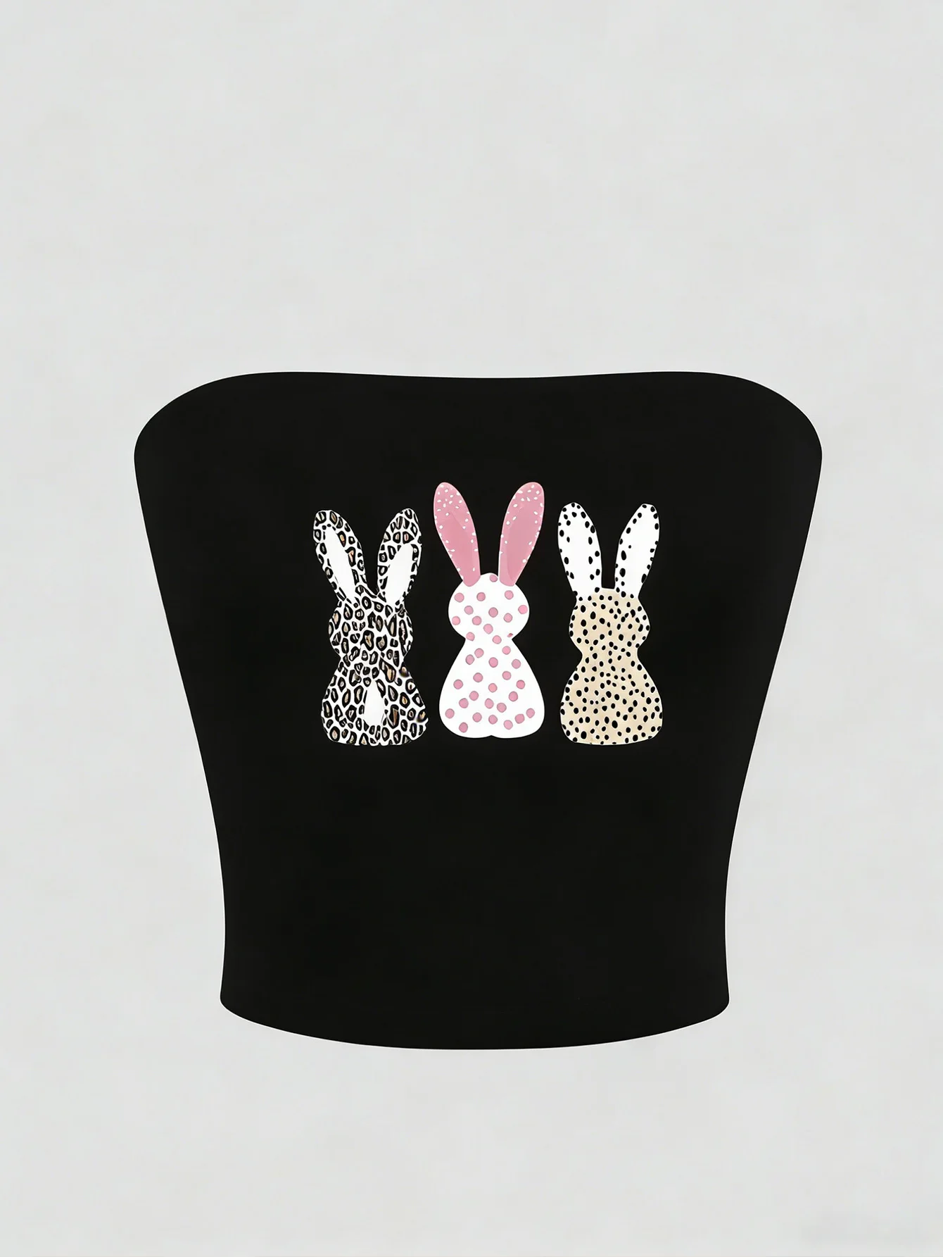 Damen-Top mit drei Hasen-Prints und tiefem Ausschnitt, kurzärmelig – maschinenwaschbar, für alle Jahreszeiten geeignet, für den täglichen Gebrauch geeignet.