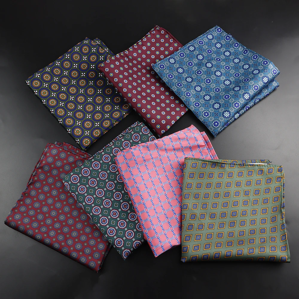 Men's Fashion Pocket Square Handkerchief Soft Novelty Brown Green Color Hankies For Men Dot Floral Bowtie Wedding Business Gifts