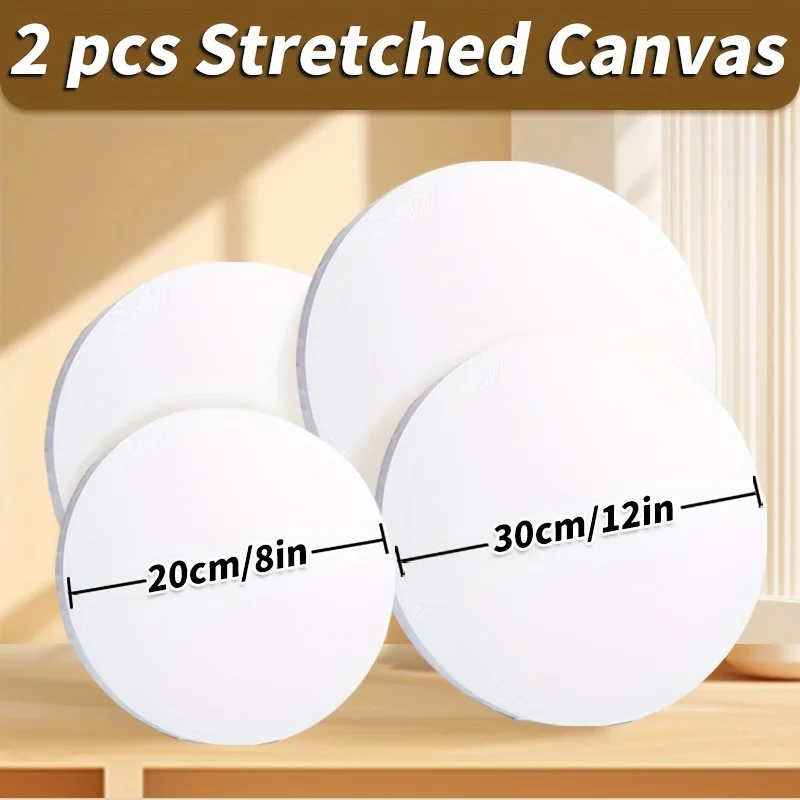 2pcs 8,12,16,20inch Marie's Art Round Canvases Bulk for Painting,White,Blank Stretched Prepared Framed Boards for Oil,Acrylic