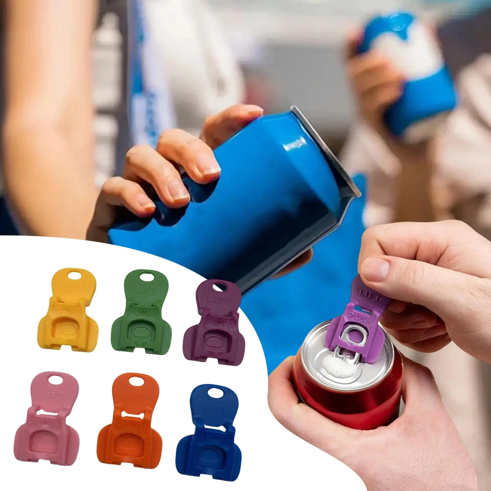 6x Manual Easy Can Opener Beverage Can Protector Portable Kitchen Gadget Complete Cover Easy Tab Opener for Beach Party BBQ
