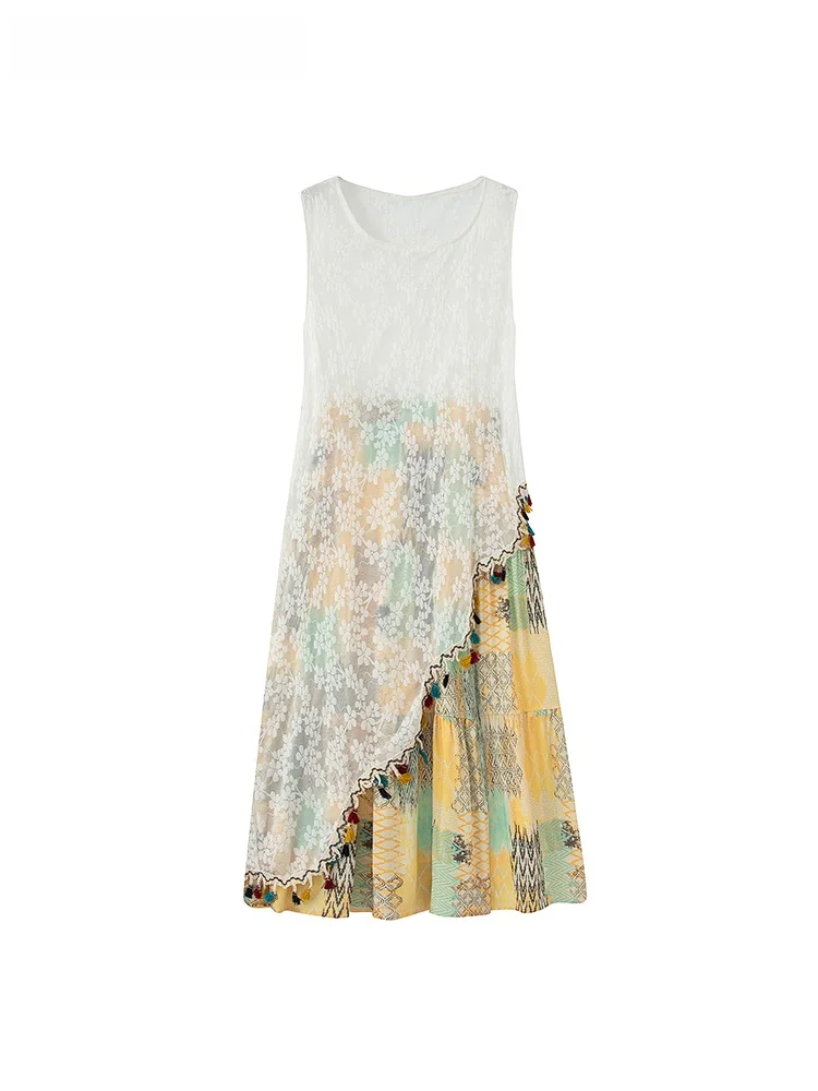 

La Chapelle round Ne Svel Lace Fringed Hem Top Print f Skirt Faionable Set Polyester Fiber Summer Collection