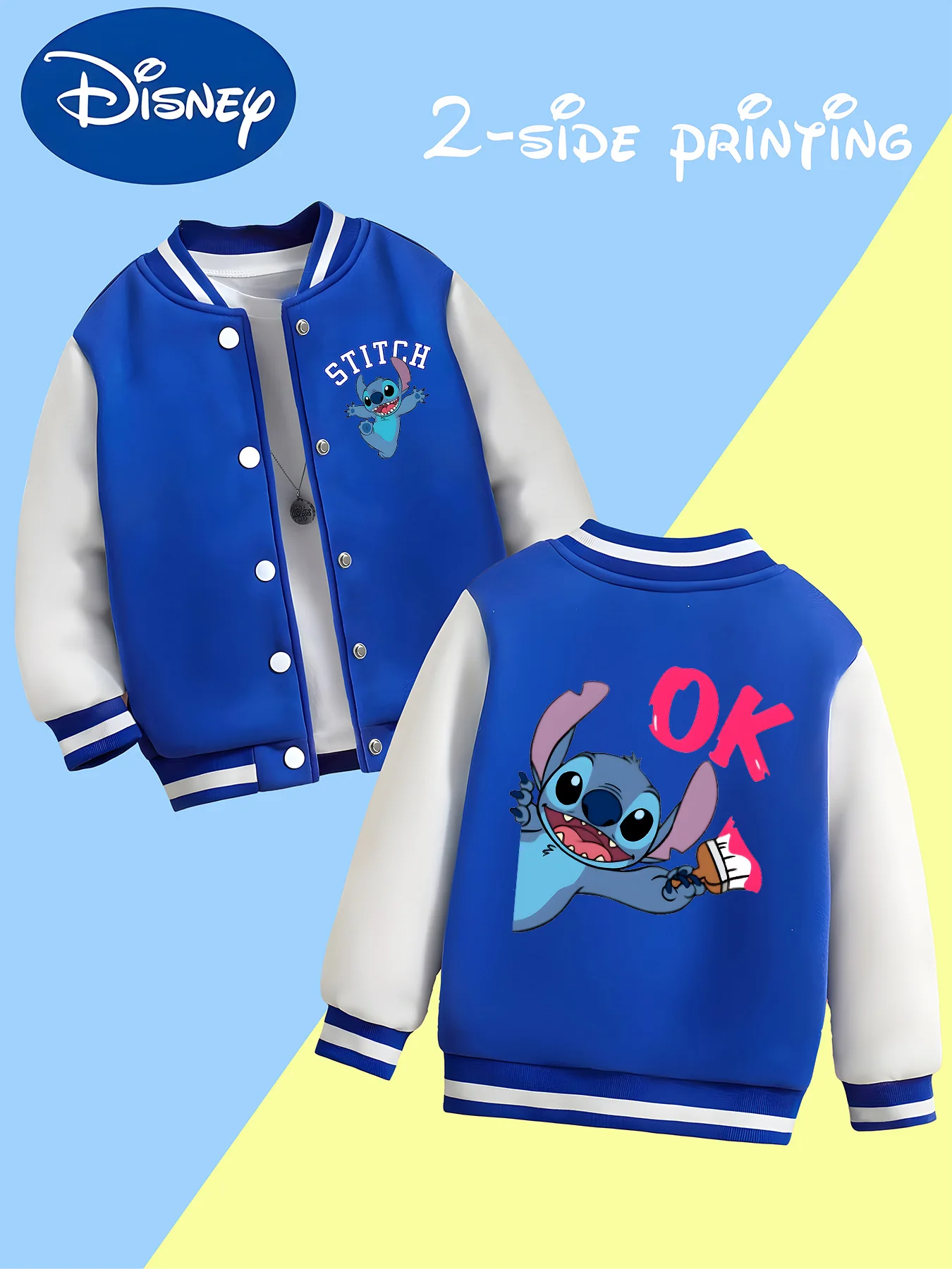 سترة بيسبول MINISO Disney OK Stitch للأولاد - طباعة غرزة عصرية على الوجهين، "OK"، قماش ناعم، مريح ومتعدد الاستخدامات #5