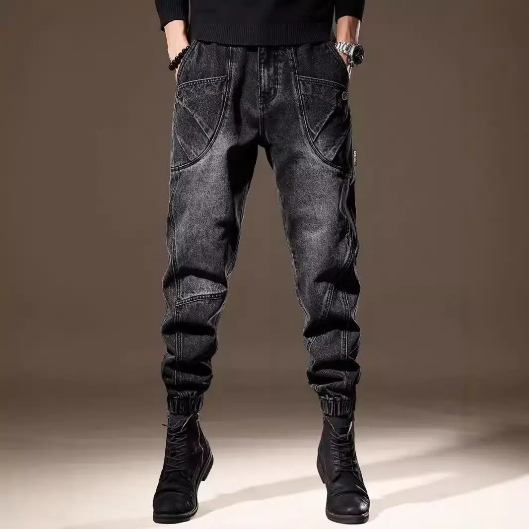 

Мужские повседневные джинсы свободного кроя с завышенной талией, прямые брюки со средней талией, винтажные американские осенние новые поступления, модный бренд Patc...