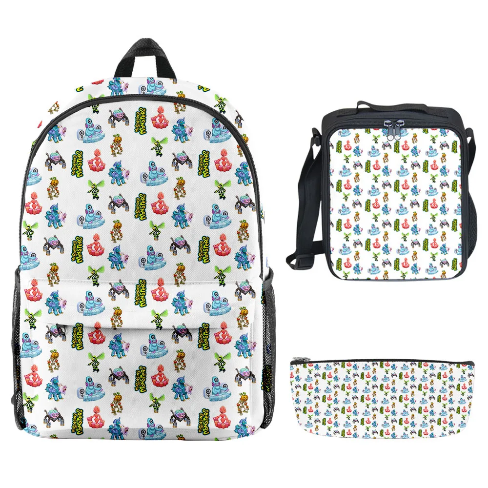 Trendy Youthful New my singing monsters 3D Print 3pcs/Set School Bags Laptop Daypack Backpack Crossbody Lunch bag Pencil Case