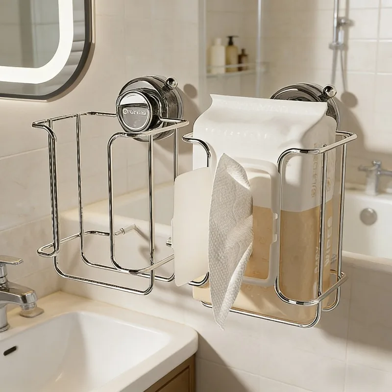 Multifunctional Tissue Holder, Drill-Free Wall-Mounted Tissue Holder Waterproof Rust-Resistant Ideal for Bathroom Accessories