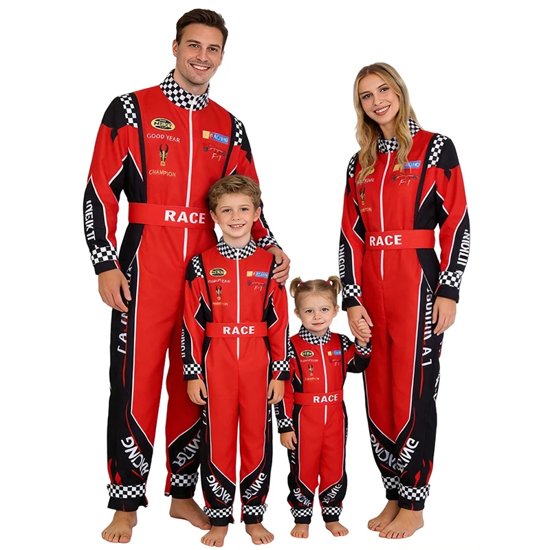 Erwachsenen- und Kinder-Rennfahrer-Cosplay-Kostüm Roter Klassischer Einteiliger Trainings-Rennanzug für Kinder und Männer Karting-Trikot-Bekleidung