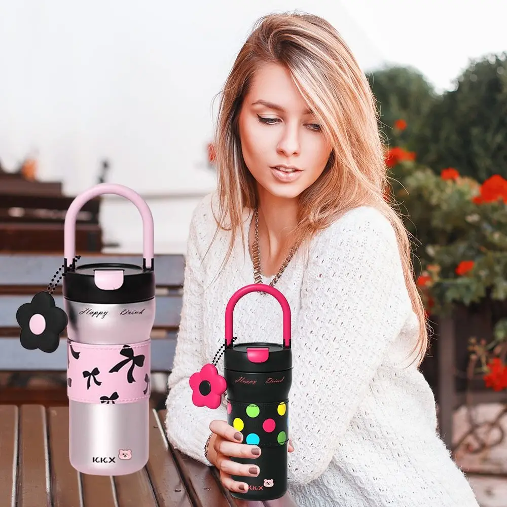 

Fashion 720ml Insulated Cup Stainless Steel Dustproof Straw Cup Large Capacity with Flower Pendant Student Drinking Cup Travel