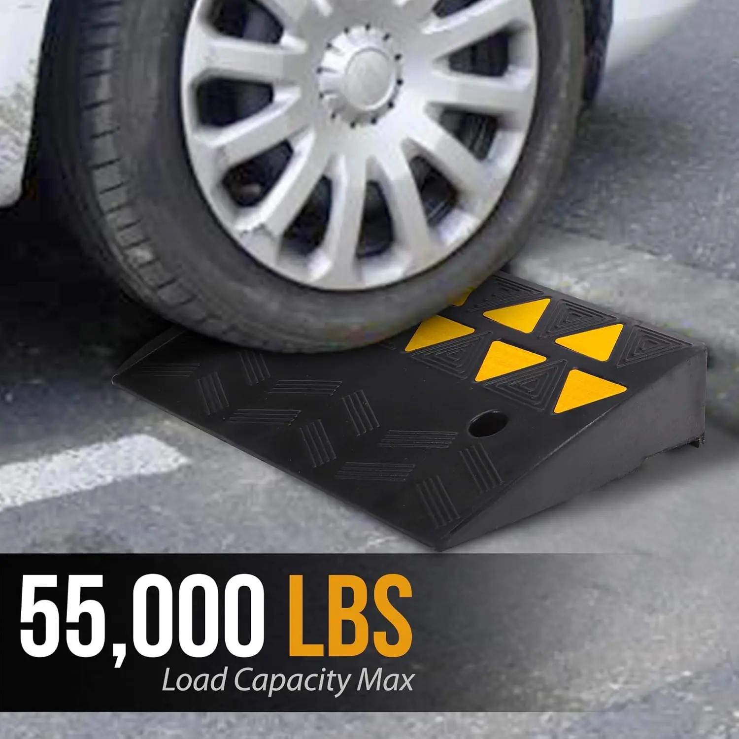 Heavy-Duty Rubber Curb Ramp Set, 55,000 lbs Capacity, 4.1" Rise for Cars, Trucks & Wheelchairs