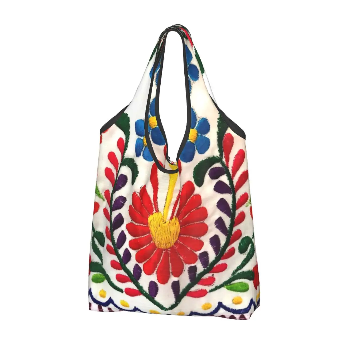 Custom Mexican Flowers Grocery Shopping Tote Bag Women Custom Shoulder Shopper Bag Big Capacity Handbag