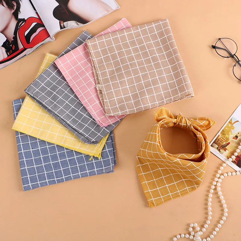 0-12Y New 45*45cm Square Children's Headscarf Fashion Boys Girls Cotton Printed Plaid Scarf Baby Bibs