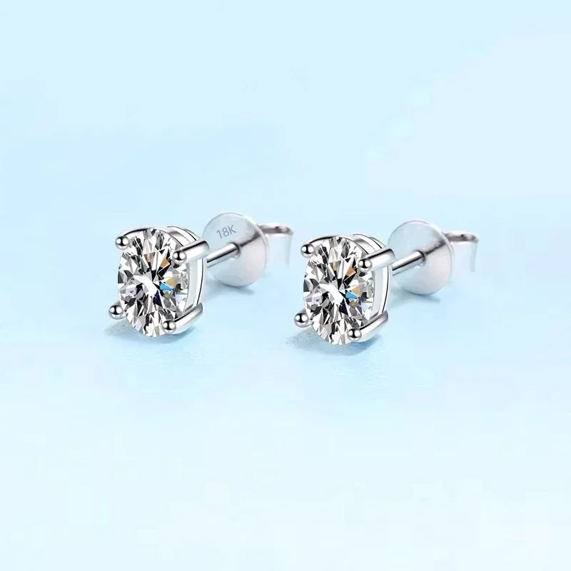 

Birthday Gift Girl 18K White Gold 0.5/1/2ct Oval Cut Moissanite Diamond D Color Earplug Stud Earrings Women Wedding Fine Jewelry