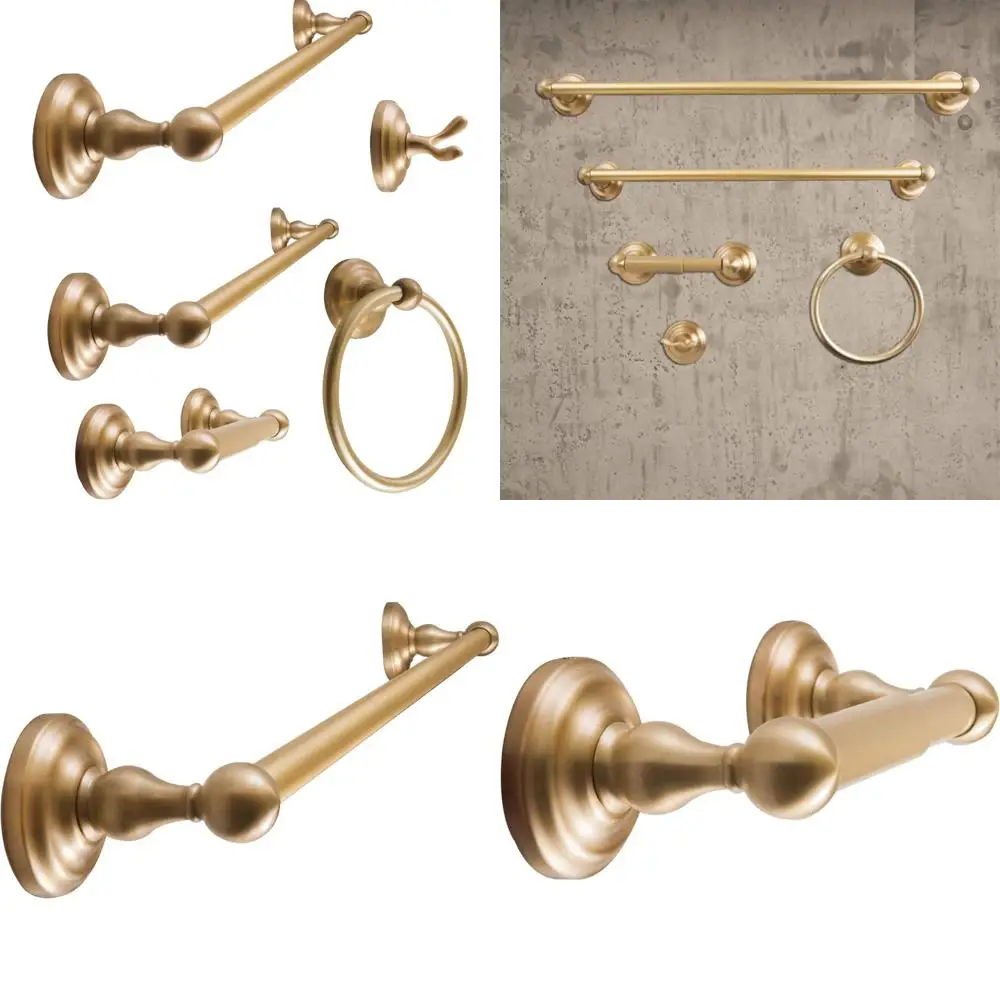 Luxury Gold Bathroom Accessory Set with Robe Hook, Toilet Paper Holder, Towel Ring, and Towel Bars in 18 & 24 Lengths