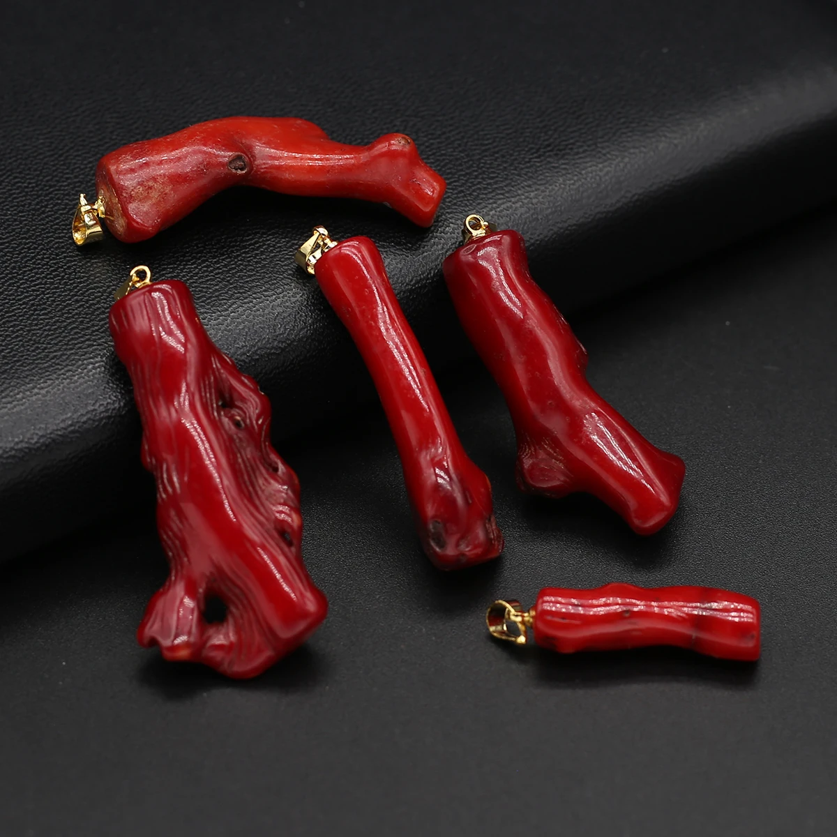 Natural Sea Bamboo Red Coral Pendant Irregular Branch Polishing Handwork Red Coral Charms for Jewelry Making DIY Necklaces 1PC