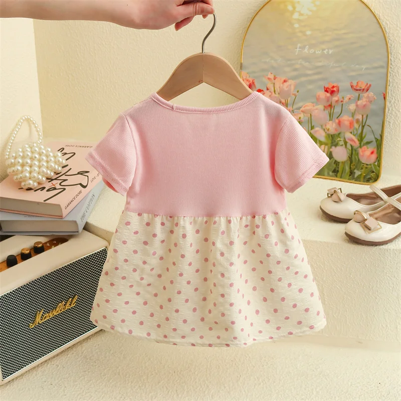 Summer New Sweet And Cute Polka Dot Baby Girl Short Sleeved Dress, Comfortable And Soft Children'S Clothing (6-24 Months)