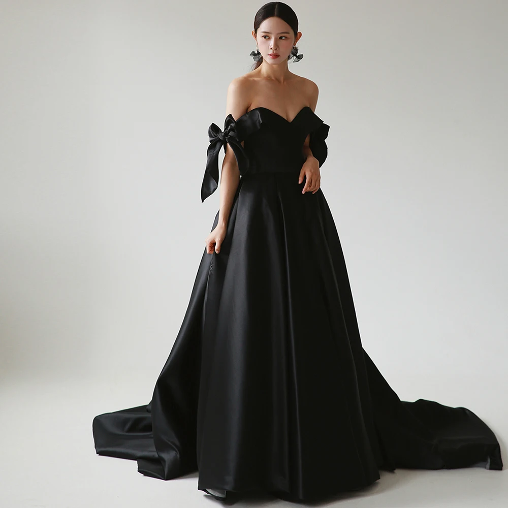 

Noble Evening Dress Vestidos de fiesta 행사드레스 A-Line Off The Shoulder Graduation Black Floor-Length Homecoming Party Prom Gown