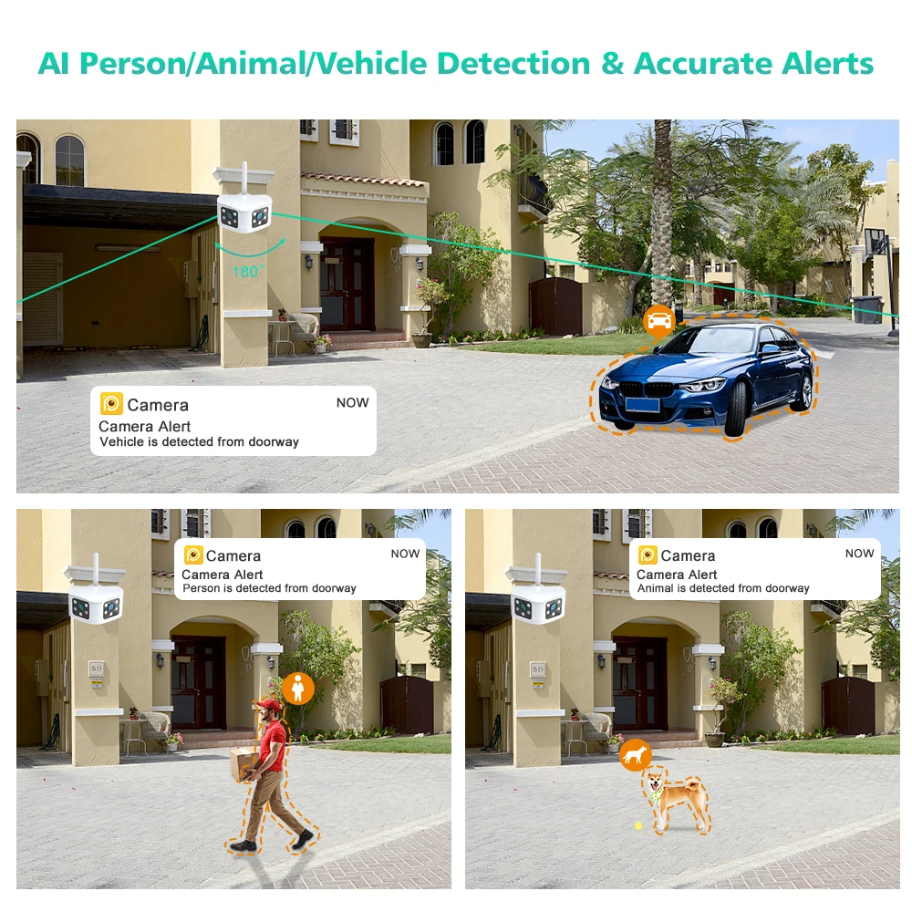 HD 8MP WIFI Dual Lens Panoramic Fixed Camera 180° Wide Viewing Angle Outdoor 6MP AI Human Detection Security Camera