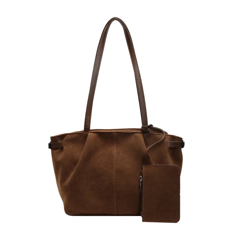 Velvet Zipper 2024 High Quality Shoulder Bag Solid Color Baoding Fashion Handbag Simple Large Capacity Popular Soft Tote Bag