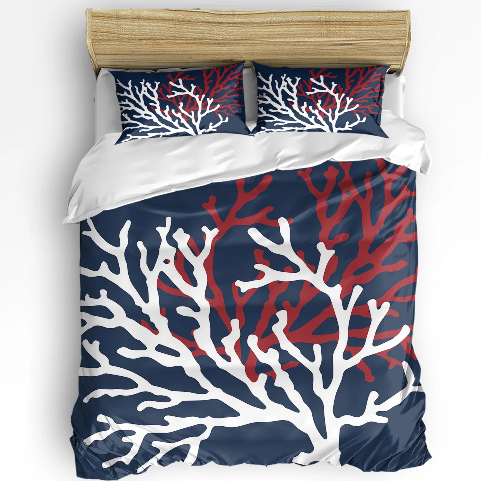 Summer Sailing Marine Life Beach Coral Navy Blue 3pcs Bedding Set For Double Bed Home Textile Duvet Cover Quilt Cover Pillowcase