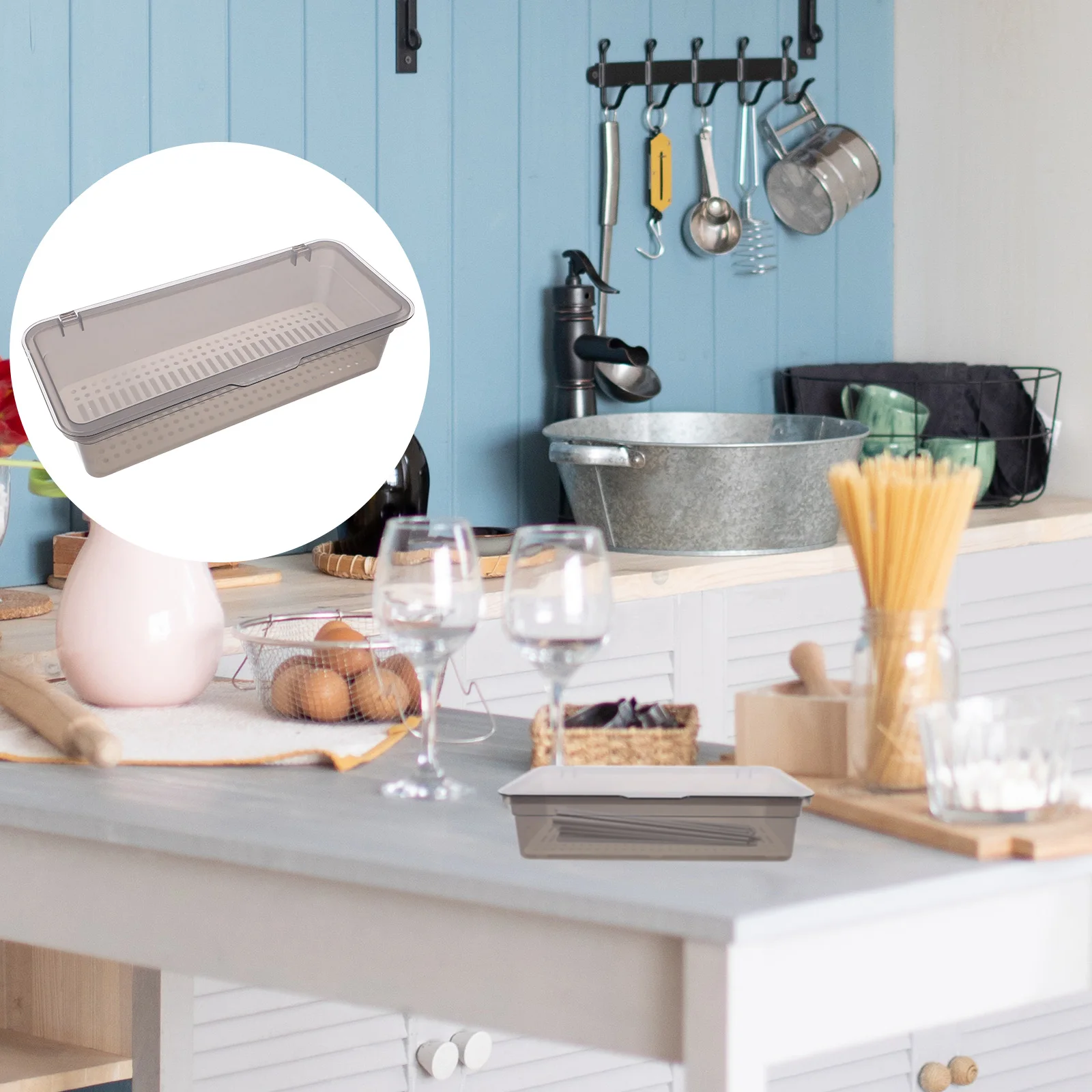 Plastic Chopstick Holder 25Cm With Lid Storage Box Utensil Container Transparent Drainage Design Kitchen Countertop Organizer