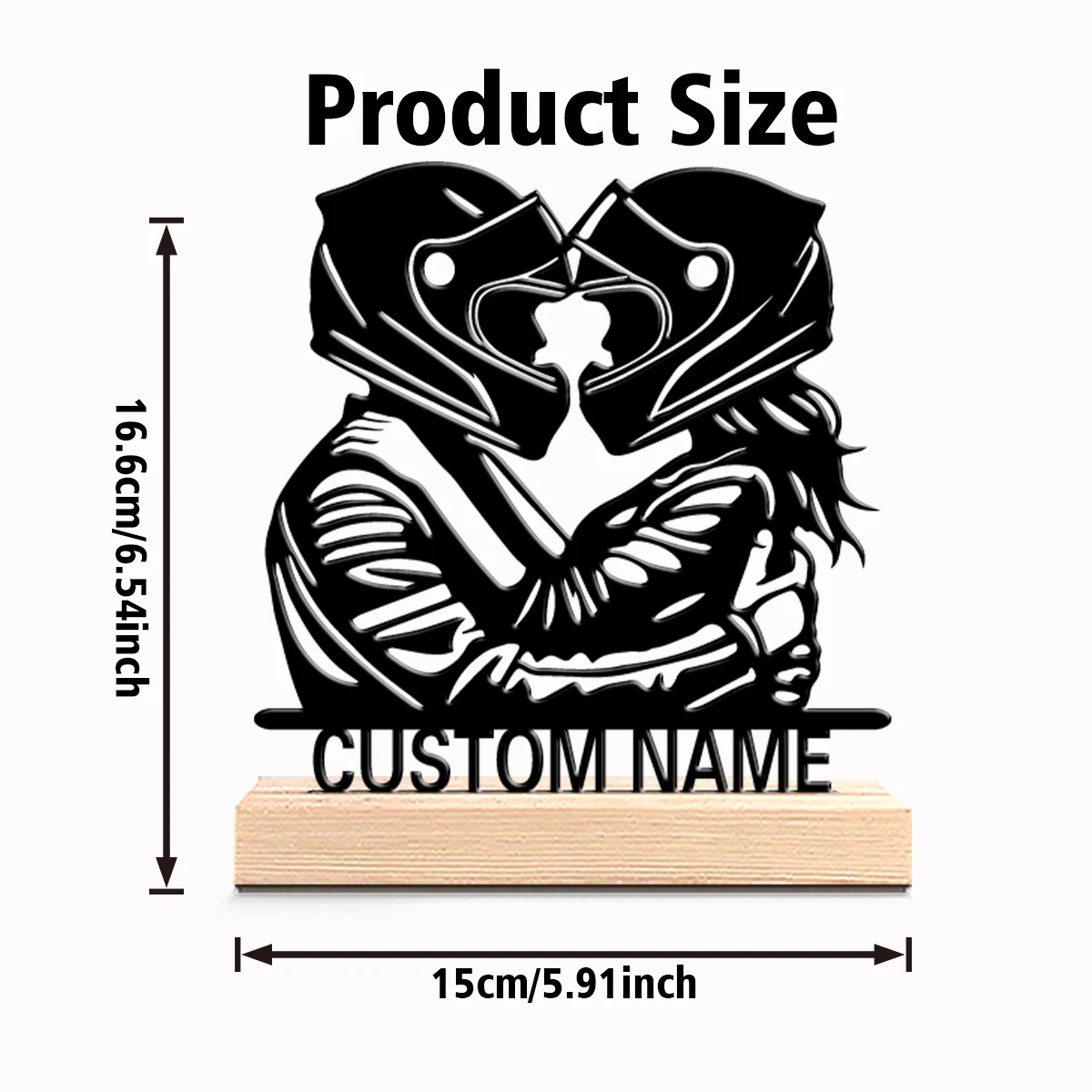 1pc Fashion Personalized Custom Motorcycle Couple Metal Statues Metal Art with Wooden Base with a Male Theme, Desktop Decoration