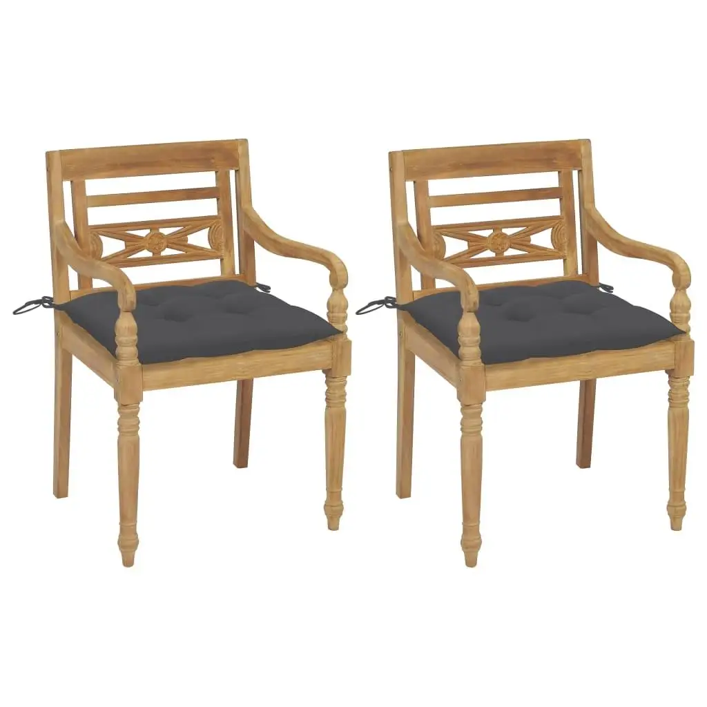 

Solid Teak Wood Batavia Chairs Set of 2 with Anthracite Cushions Outdoor Furniture