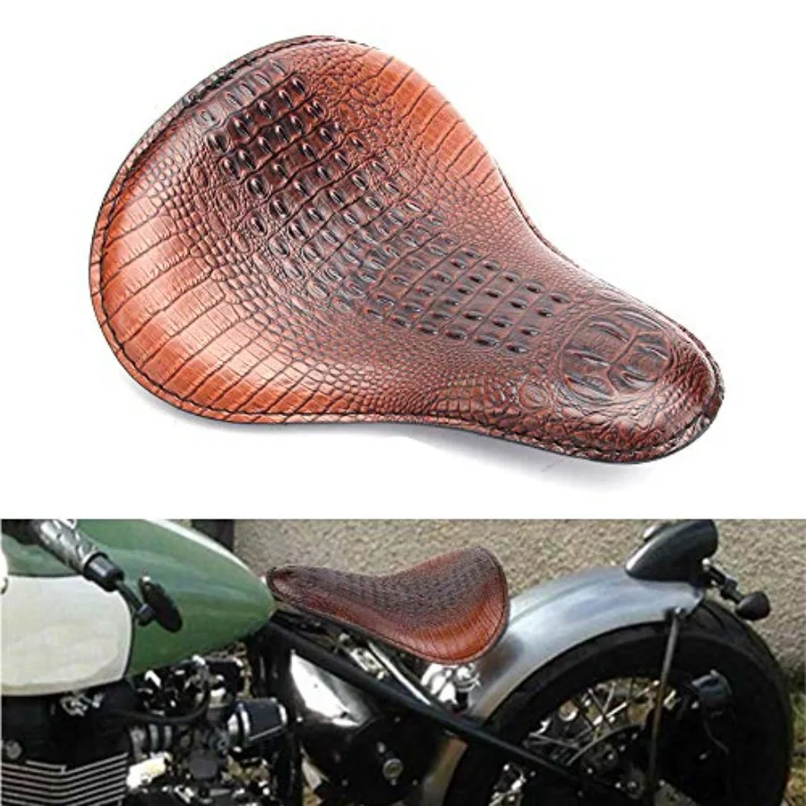 

13" Brown Crocodile Motorcycle Leather Driver Seat Cushion for Harley Davidson Sportster Chopper Bobber Brown-Crocodile