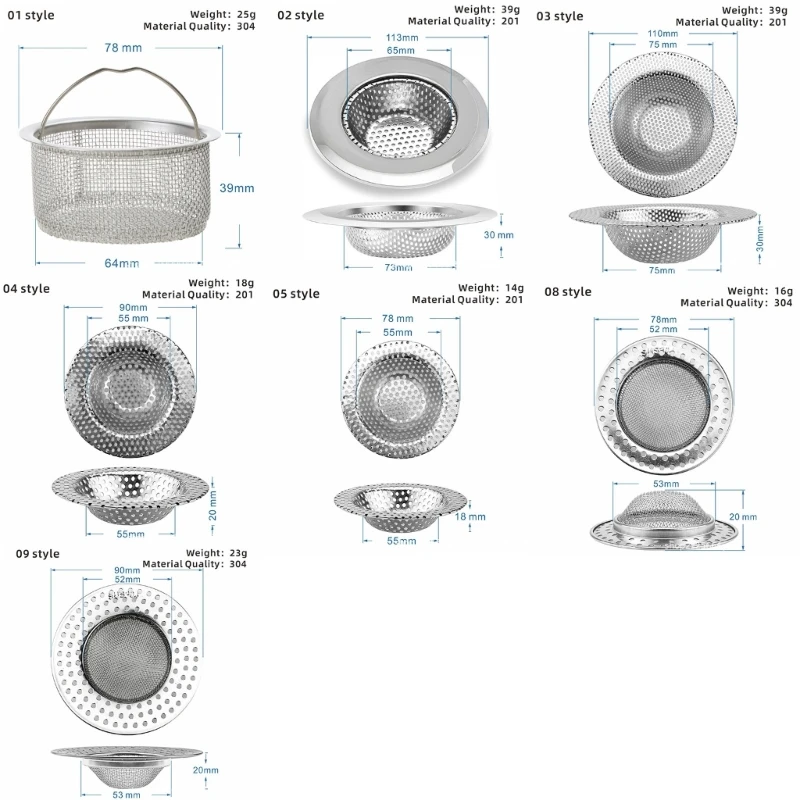 Colador fregadero cocina acero inoxidable, recogedor alimentos para mayoría desagües fregadero,