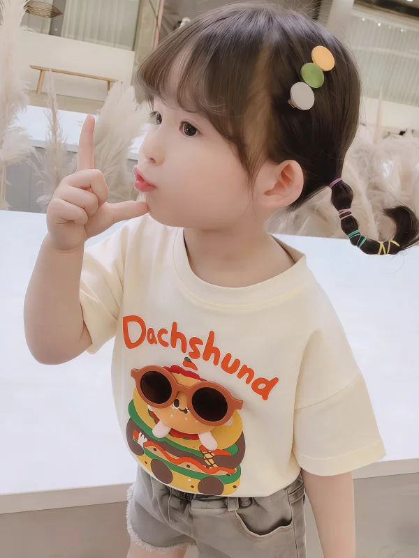 Cute Cartoon Kids Casual Loose Short Sleeve T-Shirt Comfortable Summer New Style Women's Fashionable Parent-Child Outfit